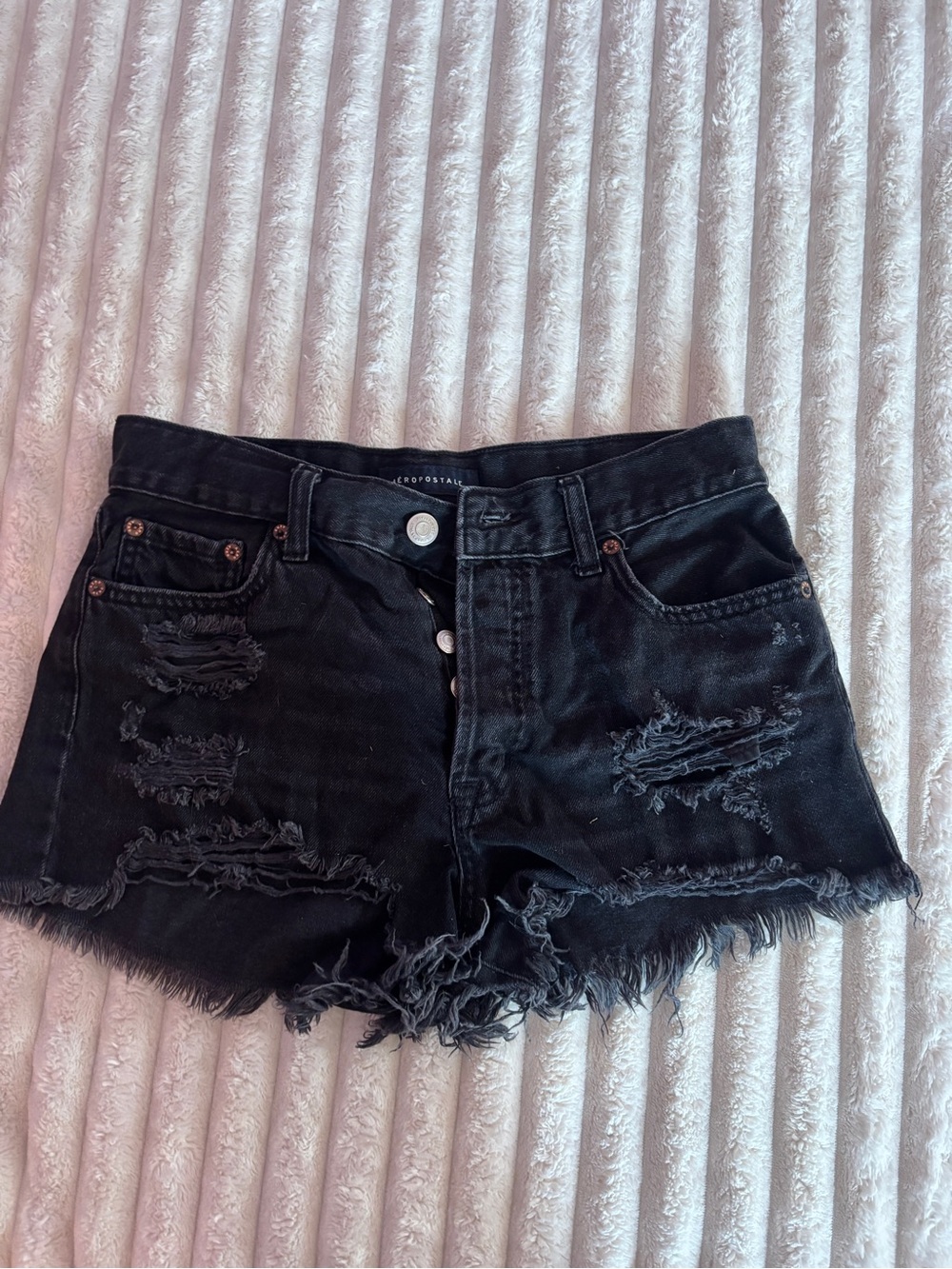 Aeropostale Black Distressed Denim Cutoff Shorts